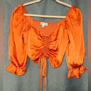 Orange cropped sleeve satin crop top